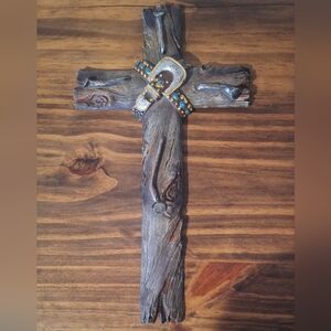 Rustic Wooden Cross with Turquoise Accents 4 Nails Belt Buckle